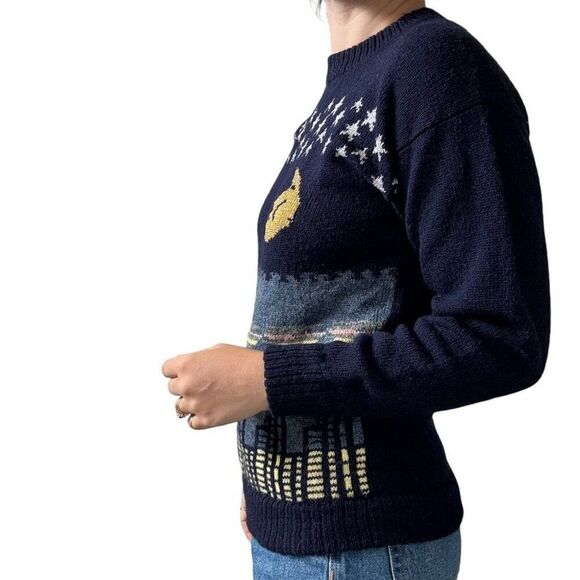 Vintage Ace Knitwear Handknit City Scene Made in Edinburgh Scotland Sweater Sz S - Picture 7 of 9